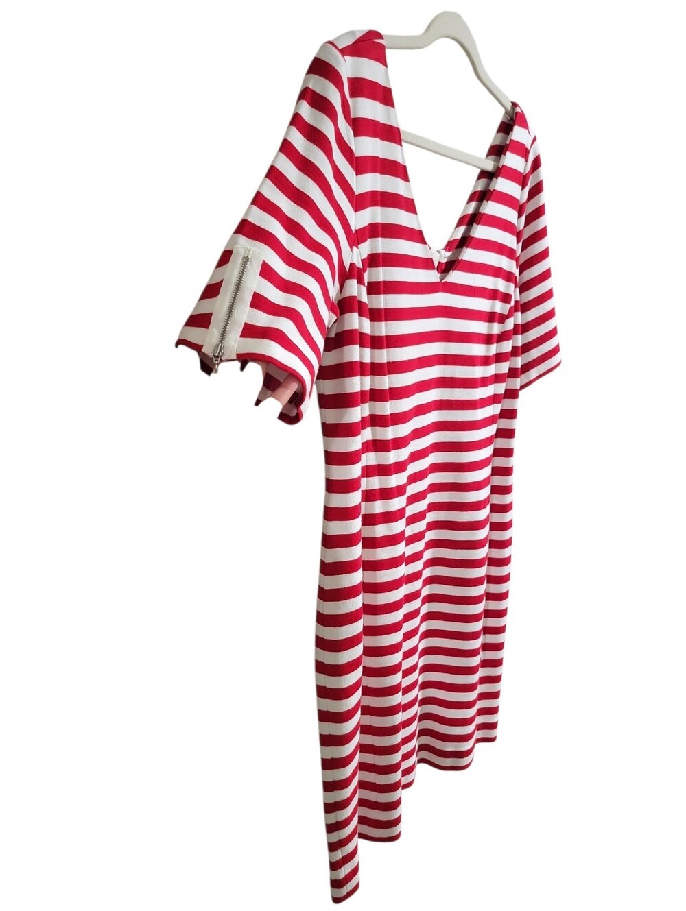 Banana Republic Striped Nautical Ponte Knit V-Neck Mini Dress Size 16 Zippers - Picture 4 of 10